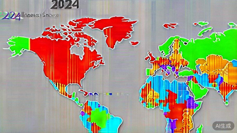 2024年全球地图与电商增长曲线图，展示新兴市场与核心趋势