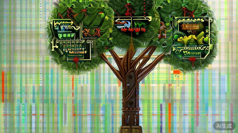 一个成长中的品牌树，树根是供应链与物流，树干是品牌故事，树冠是用户好评与复购