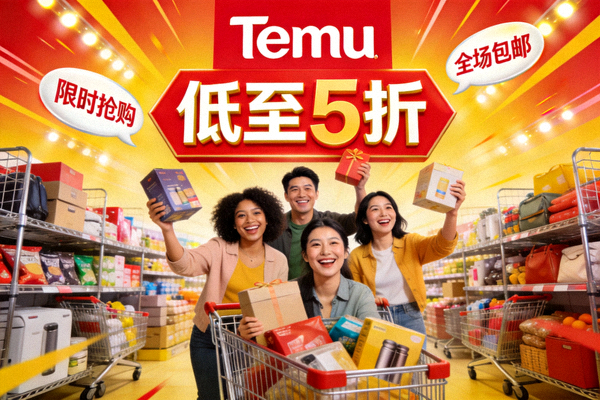 Temu在北美超级碗投放的广告画面截图，强调极致低价与购物乐趣