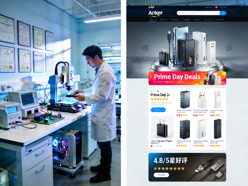 Anker产品创新实验室场景与其在亚马逊平台的品牌旗舰店页面