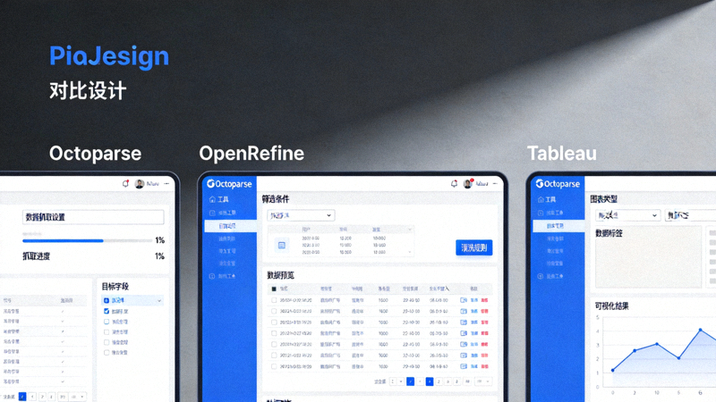 跨境电商常用数据抓取、清洗与可视化工具界面截图对比
