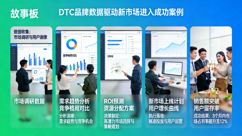 一个DTC品牌利用数据面板决策进入新市场的成功案例故事板