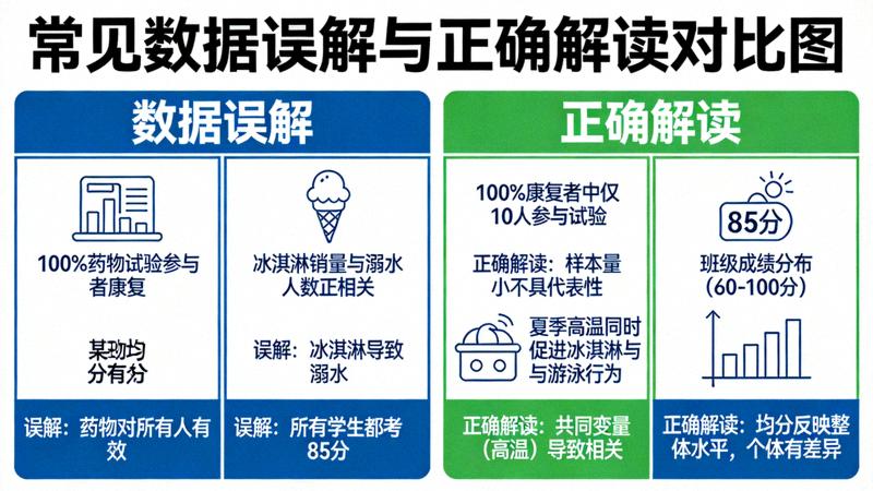 一个展示常见数据误解与正确解读方式的对比信息图